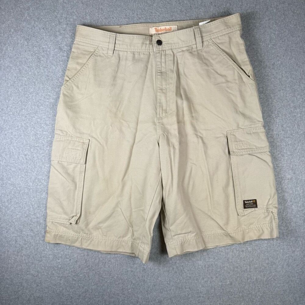 Timberland Mens Size 38 Cargo Flat Front Shorts Tan Khaki Pockets 100% Cotton